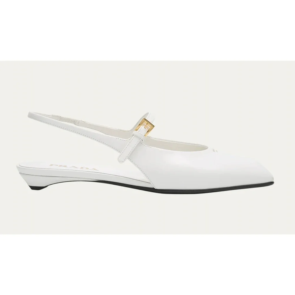 Prada White Leather Square Toe Mary Jane Slingback Ballerina Ballet Flat 37.5 - Picture 5 of 16